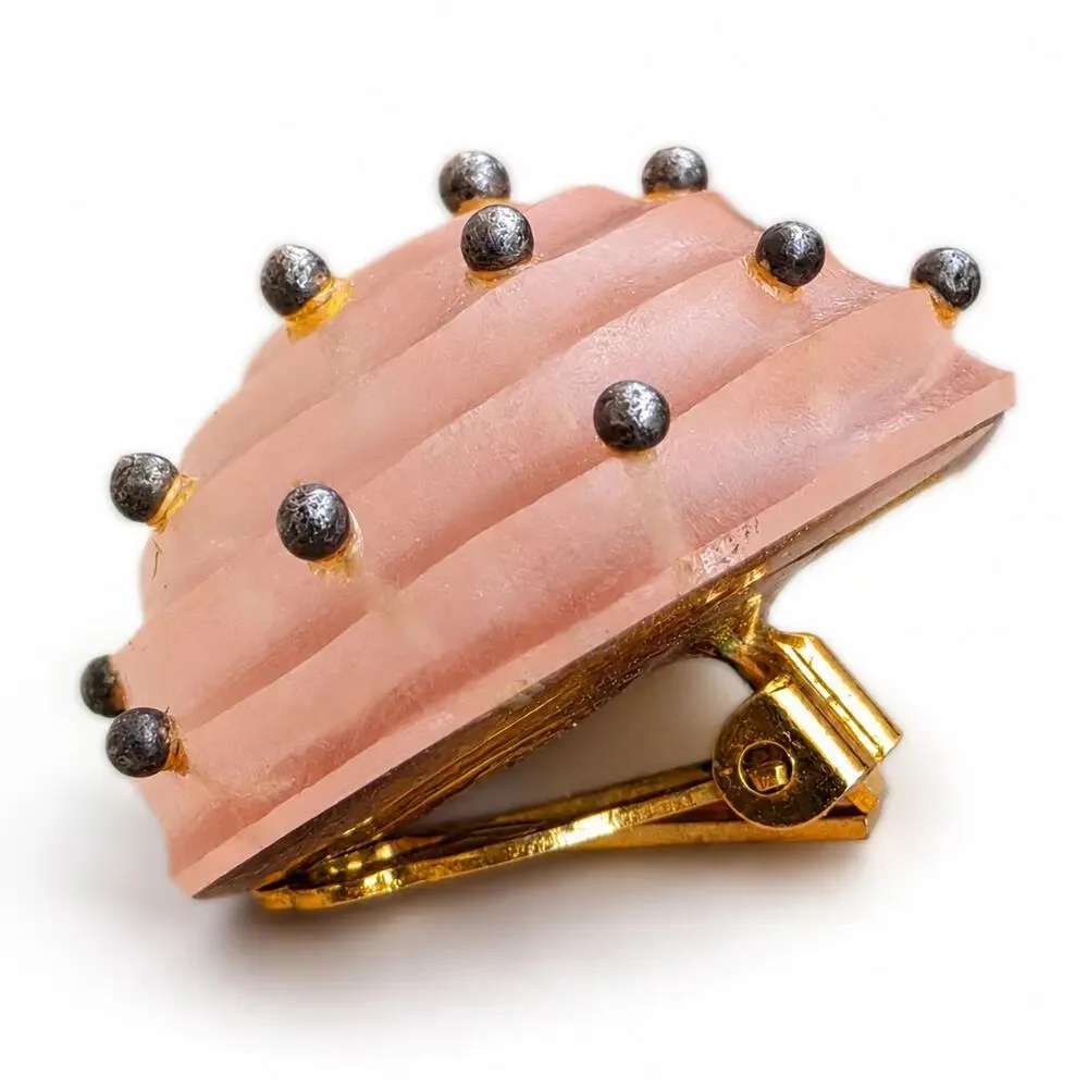 Vintage Alexis Bittar Modernist Studded Dome Resin Clip On Earrings Signed 1